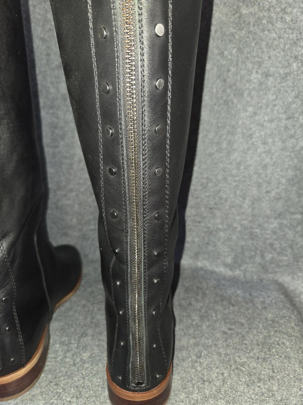 Franco Sarto Black Over-the-Knee Leather Boots with Rear Zip and Studs Size 11